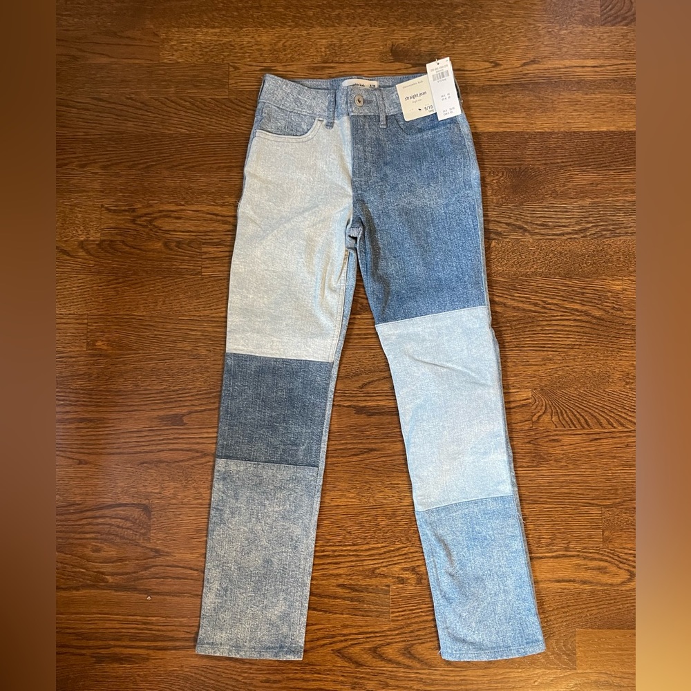 Abercrombie Kids Girls NWT High Rise Patchwork Jeans 9/10 Long